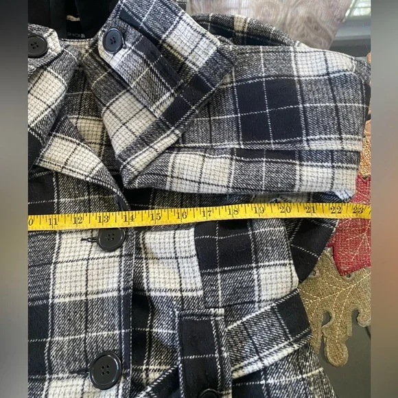 FASHION NOVA 🖤💖🤍PLAID BUTTON FRONT PEACOAT-WITH SASH & DETACHABLE HOODIE-XL - Picture 12 of 16